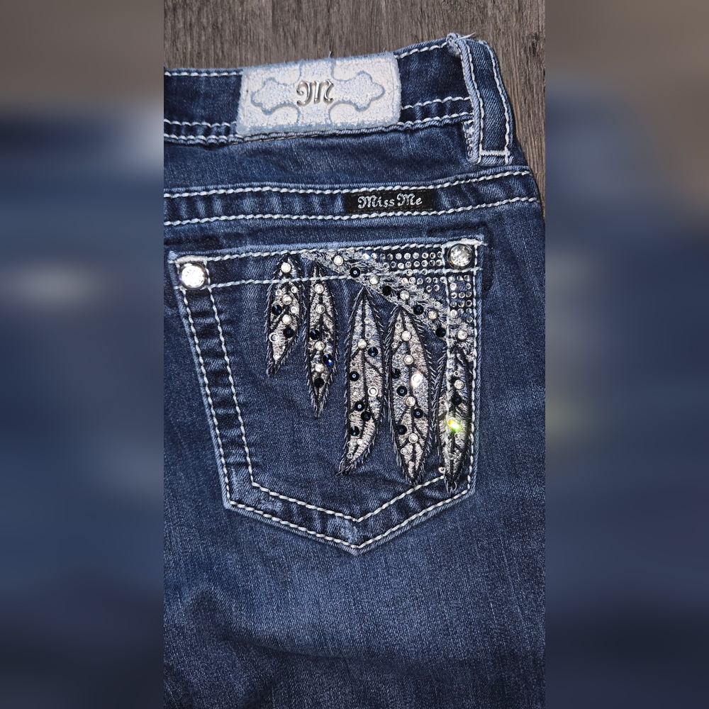 Miss Me Skinny Jeans Size 27 Feather Embellished Stretch Denim - Picture 6 of 13